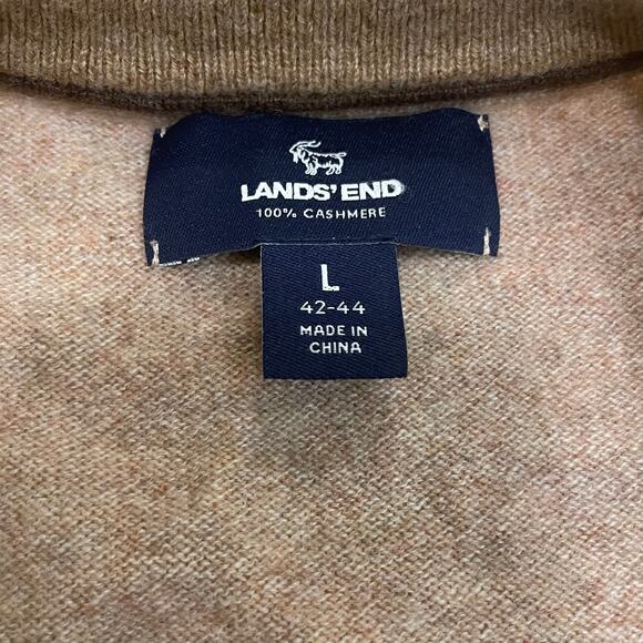 Lands’ End Men’s L 100% Cashmere V-Neck Sweater | Beige Tan, Luxury Gift $200 - Picture 4 of 5